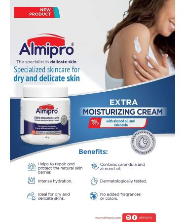 Almipro Extra Moisturizing Cream: Daily Skin Barrier Protectant for Fragile, Dry Skin - Intense Hydration with Calendula & Almond Oils - Ideal for Mature, Thin, Delicate Skin - Dye & Fragrance-Free - Buy Online on GoSupps.com