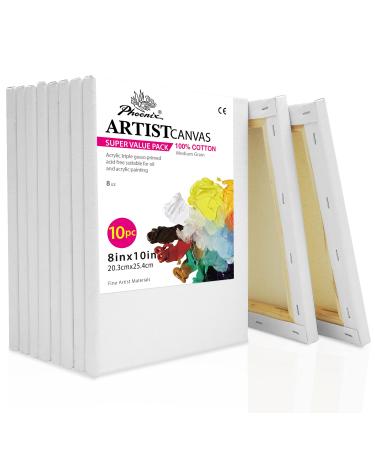 PHOENIX Stretched Canvas for Painting 8x10 Inch/10 Value Pack 8 Oz Triple Primed 5/8 Inch Profile 100% Cotton White Blank Canvas Artist Framed Canvas for Oil Acrylic & Pouring Art Studio Set (8 Oz.) 8x10 - Buy Online on GoSupps.com