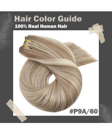Moresoo Real Human Hair Sew in Weft Extensions Light Brown Platinum Blonde 14 Inch Double Weft Thick Hair - #P9A/60 | 100g - Buy Online on GoSupps.com