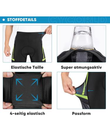 Cycorld Men's 4D Bike Pants with Seat Cushions - Breathable Elastic Quick-Drying Cycling Shorts in Green XL - Perfect for Comfort on Long Rides - Buy Online on GoSupps.com