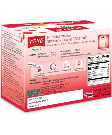FITNE Strawberry Herbal Detox Tea Fruity Myrobalan Rhubard Senna Infusion Cleansing High Antioxidant No Calories Stevia Sweetener 12 Tea Bags 12 Tea Bags / Box - Buy Online on GoSupps.com