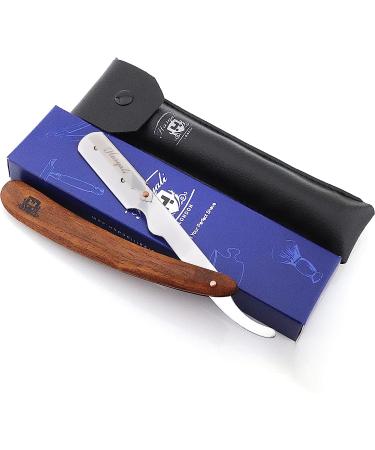 Haryali London Razor Men's Set - Barber Razor Knife with ACChinge Our Bart Knife with Leather Pocket Straight Razor Wood Handle