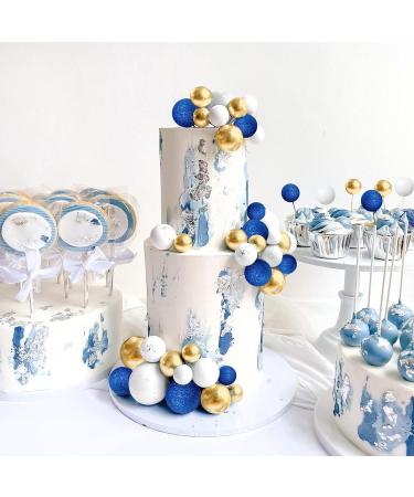 32 PCS Ball Cake Picks Colorful Ball Shaped Cake Topper Pearl Balls Cupcake Cake Insert Topper for Birthday Party Wedding Decoration Supplies Glitter Blue Gold White - Buy Online on GoSupps.com