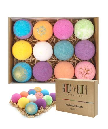 Boca Body Aesthetics Bath Bombs Gift Set 12 USA Designed Fizzies Shea & Cocoa Butter Dry Skin Moisturize Perfect for Bubble & Sp 1 Count (Pack of 12)