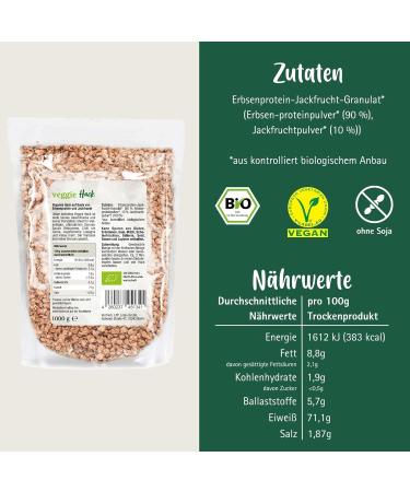 Lotao Veggie Hack Bio (1000g) - High-Protein Vegan Meat Substitute | Sustainable Pea Protein & Jackfruit for Bolognese Burgers Chili & More - Buy Online on GoSupps.com