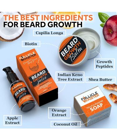 FOLLICLE BOOSTER Beard Growth Kit - 6 in 1 for Patchy Beards - Roller, Serum Oil, Balm, Wash Soap, Cleanser, Comb - 12 Weeks Solution - Buy Online on GoSupps.com