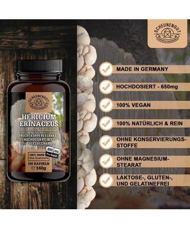 Buy Lions MAN 1950MG Daily Dose - 30:1 Hericium Erinaceus Extract | 30% Polysaccharides & 5% Beta Glucan | 180 Capsules - DE Scheunengut  - Buy Online on GoSupps.com