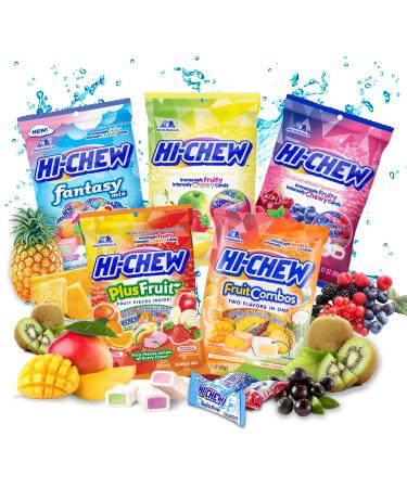 Hi Chew Variety Pack of 5 bags - Japanese Hi Chews Candy Bulk includes Hi-Chew Original Mix 100g Berry Mix 90 g Fruit Combos Mix 85 g Fantasy Mix 85g Plus Fruit Mix 80 g - in BoomQQ special packaging