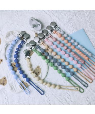 Silicone Dummy Clip Set for Teething Baby - Beige Oatmeal, Pastel Blue & Glacier Grey | Binky Holder for Boys and Girls - Flexible Soother Chain - Unisex Newborn Dummies - 1-Piece Design - Buy Online on GoSupps.com
