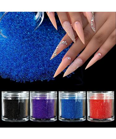 4 Colors Caviar Beads Nail Crystals Micro Pixie Beads Multicolor Glass Pixie Crystals for 3D Nail Art DIY Charms Decorations (Crystal AB)