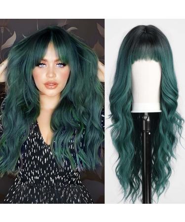 Emmor green wigs with pony curly synthetic women's wig long heat-resistant wig for everyday use natural and convenient green-A