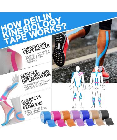 Deilin Kinesiology Tape 19.7ft Roll - Elastic Therapeutic Sports Tape for Knee, Shoulder, Elbow - Waterproof, Breathable, Latex Free - Blue - Buy Online on GoSupps.com