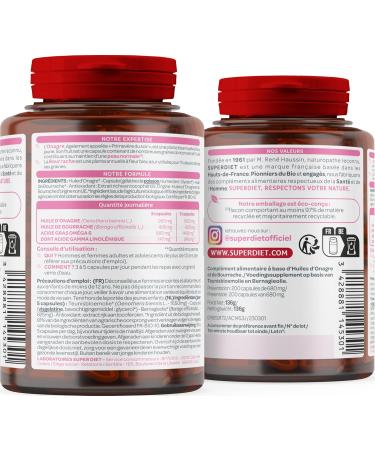 SUPERDIET Evening primrose oil Skin beauty Herbal medicine Packaged in France 200 capsules - Buy Online on GoSupps.com