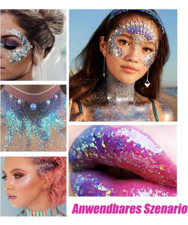  EONFAVE Festival Chunky Mermaid Glitter Body Gel Face/Hair/Body Lotion Sequins Liquid Glitter Mermaid Eyeshadow Sparkling Glitter for Party Masquerade Birthday - Buy Online on GoSupps.com