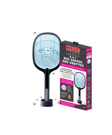 Magic Mesh 2 in 1 Bug Zapper & Swatter- Rechargeable Electric Swatter & Night Zapping Lamp- Zapping Racket Kills Mosquitos, Flies, & Insects Outdoors or Indoors