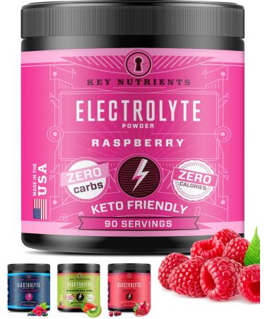 KEY NUTRIENTS Electrolytes Powder No Sugar - Juicy Raspberry Electrolyte Drink Mix - Hydration Powder - No Calories Gluten Free - Powder and Packets (20 40 or 90 Servings)