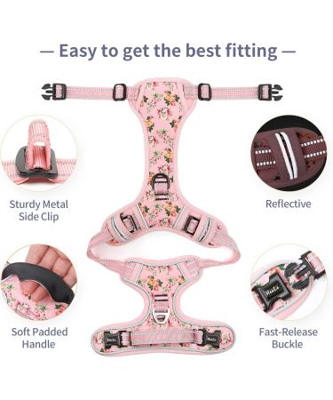 Heele No-Pull Dog Harness for Medium Dogs | Soft Breathable & Adjustable Reflective Design | Anti-Pull Padded Handle | XS Pink Floral - International Shipping Available - Buy Online on GoSupps.com