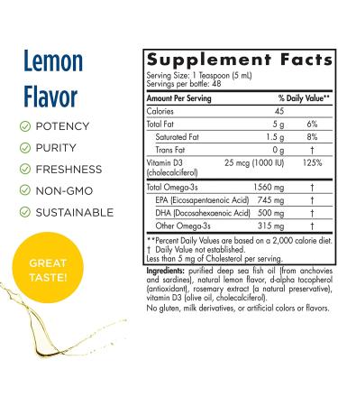 Nordic Naturals Omega-3D Lemon 8 fl oz - Pure Omega-3 Supplement for Heart & Brain Health - Buy Online on GoSupps.com
