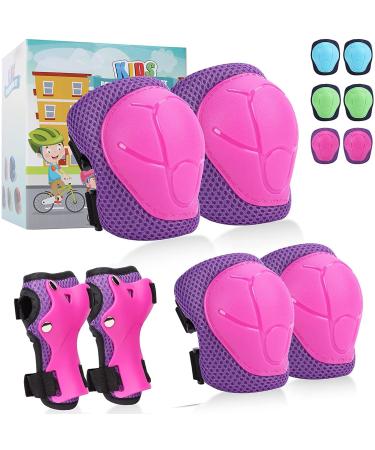 Knee Pads Elbow Pads Ages 3-6 Toddler & 5-8 Kids, 6 in 1 Protective Gear Safety Set with Wrist Guard for Cycling Skateboard Roller Skating Scooter Bike Ski Sports Boys Girls Rose Pink Small