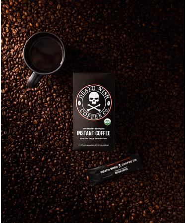 Death Wish Coffee Instant Dark Roast - 8 Single Serve Packets | USDA Organic Blend of Arabica & Robusta with 300mg Caffeine | World's Strongest Coffee - Bold & Intense - Buy Online on GoSupps.com