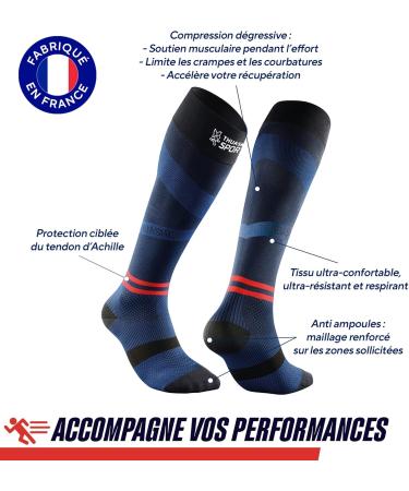 Thuasne Sport UP ACTIV Running Compression Socks - Degressive Ankle to Calf 39/42 L Blue/Coral - International Shipping Available - Buy Online on GoSupps.com