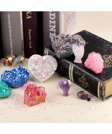 Nupuyai Titanium Coated Bergkristall Druse - Irregular Crystal Cluster Quartz Geode for Reiki & Feng Shui Decoration | White/Colored Heart Shape - Buy Online on GoSupps.com