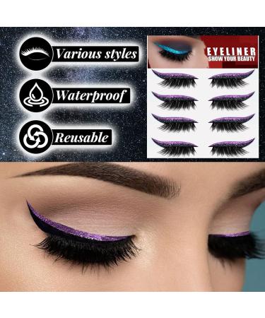 False Eyelashes Eyeliner Stickers 4 Pairs Reusable Adhesive Eyelashes & Eyeliner Stickers 2 in 1 Eye Glitter Shiny Makeup Reusable Eyelashes Eyeliner Sticker for Party Festivals Black - Buy Online on GoSupps.com