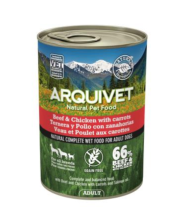ARQUIVET Pack 6 units - Adult - Veal and Chicken with carrots and salmon oil - 400 g - Wet food for dogs - For adult dogs, All Breeds