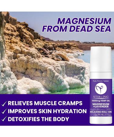 STIRLING Lavender Roll On Lotion - 1500mg Pure Hemp & Dead Sea Magnesium for Relaxation - Organic Paraben-Free USA Made - Buy Online on GoSupps.com