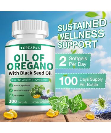 Oil of Oregano with Black Seed Oil 2-in-1 Oregano Oil Capsules for Immune Support with High Carvacrol & Thymoquinone Antioxidant Non-GMO Gluten Free 400 Softgels 200 Count (Pack of 2) - Buy Online on GoSupps.com