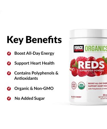 Force Factor Organics Reds Superfood Powder - All-Day Energy Boost with Beet Root & Chaga - Vegan & Non-GMO - 30 Servings - Buy Online on GoSupps.com