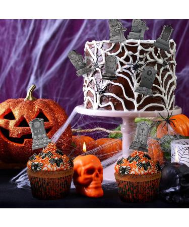 Whaline 24Pcs Halloween Cupcake Toppers 8 Designs Tombstone Graveyard Cake Toppers Scary Cupcake Decoration Table Centerpiece Sticks Appetizer Picks for Party Supplies - Buy Online on GoSupps.com