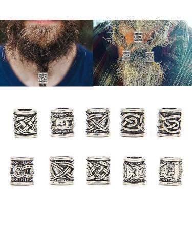 10Pcs Viking Beard Beads & Compass Pendant Set for Men - DIY Bracelet Jewelry Pendants - Norse Dreadlock Hair Tube Beads - Buy Online on GoSupps.com