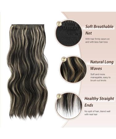 Feshfen Clip In Hair Extensions - 4PCs Synthetic Wavy 50cm Black & Blonde Mix - Women's Hair Part Clip In Extensions - Buy Online on GoSupps.com