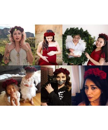 HONBAY Rose Flower Crown Headband - 7cm Red Wine Wedding Festival Hair Garland - Buy Online on GoSupps.com