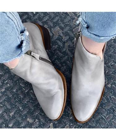 Winter & Autumn Fashion Women's Slim Zipper Ankle Boots - Low Heel Cowboy Style, Comfortable Round Toe Western Work Boots - Buy Online on GoSupps.com