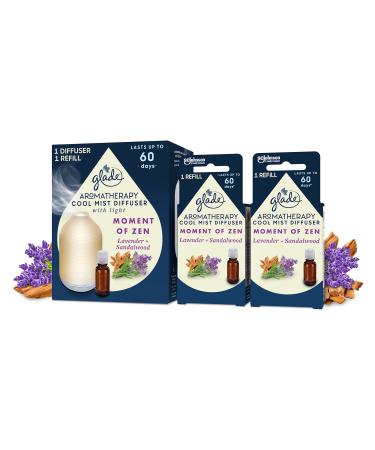 Glade Aromatherapy Cool Mist Diffuser Gift Set Home D cor Essential Oils Diffuser Calming Fragrance Moment of Zen with Lavender & Sandalwood 52.2 ml Moment of Zen (1 Holder & 3 Refills)