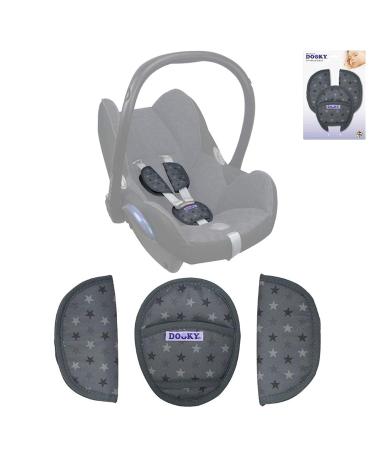 Original Dooky Universal Pads Gray Stars | Gurt-Schoner & Beltwider for Baby Seats Strollers & Car Seats (0+ Age 3 & 5 Point Straps) - Buy Online on GoSupps.com