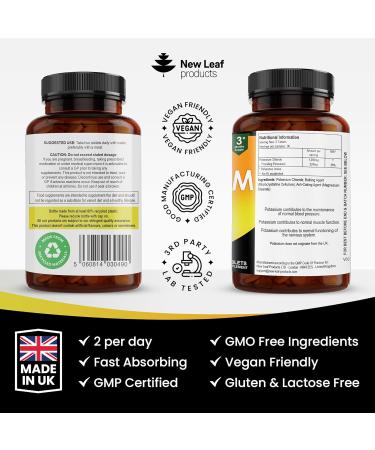 High Strength Potassium Supplement - 180 Vegan Tablets for Muscle & Nervous System - Gluten-Free, Non-GMO - Made in UK by New Leaf - 180 Count - Buy Online on GoSupps.com