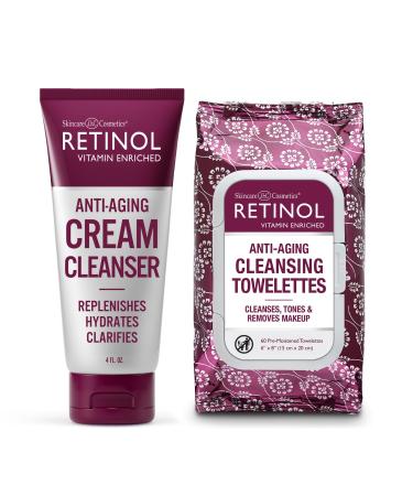 Retinol Anti-Aging Cream Cleanser Daily Deep Cleansing Facial Wash Exfoliates & Moisturizes All in One Anti-Aging Cleansing Towelettes