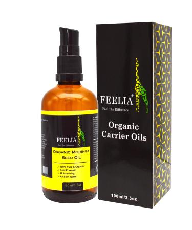 Feelia - Organic Moringa Oil - Cold Pressed Moisturizing Rich in Vitamins & Nutrients High in Vitamin C Great for Skincare 100% Pure & Organic - 100ml