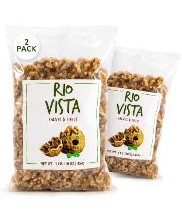 Wilbur Packing Company Rio Vista 16 oz. Shelled Walnut Halves & Pieces, 2 pack | California Grown Raw Walnuts Unsalted & Shelled | 100 Natural & Non-GMO Verified, No Preservatives, 1 Pound