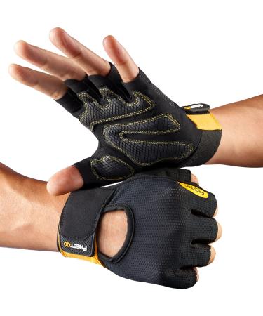 FREETOO Workout Gloves for Men Women 2022, Full Palm Protection Ultra Ventilated Weight Lifting Gloves with Cushion Pads and Silicone Grip Durable Gym Gloves for Exercise Fitness Large Black