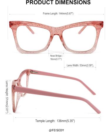 FEISEDY Square Cat Eye Anti Blue Light Glasses for Women - Oversized Clear Pink Eyeglasses with Spring Hinge - B2688 C5 - Buy Online on GoSupps.com