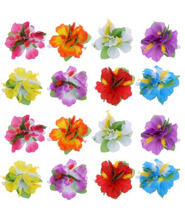 BBTO 24 Pieces Flower Hair Clips Multicolor Hawaiian Hibiscus Flower Hair Accessories for Girls Women Beach Wedding Party Supplies