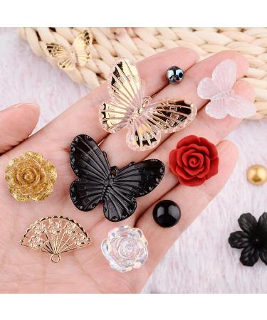 Kikonoke 350pcs 3D Resin ABS Rose Flower Bows Butterfly Charms with Pearl Beads - Black | Craft DIY Supplies - Buy Online on GoSupps.com