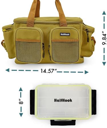 Halfhook Waterproof Nylon Fishing Tackle Bag | Heavy Duty Hardware | 6 External Compartments | Holds 4 Tackle Boxes | Fishing Gear Bag - 14.57*9.06*9.84 Khaki - Buy Online on GoSupps.com