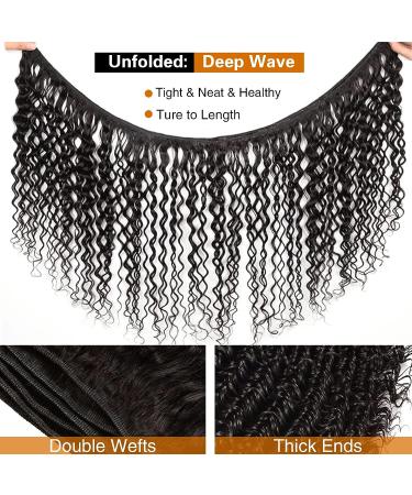 Brazilian Deep Wave Hair Bundles with Free Part Lace Frontal - 100% Unprocessed Virgin Human Hair - Ear to Ear Frontal with Extensions - Natural Color (18/20/22+16) - 18/20/22+16 Inch - Buy Online on GoSupps.com