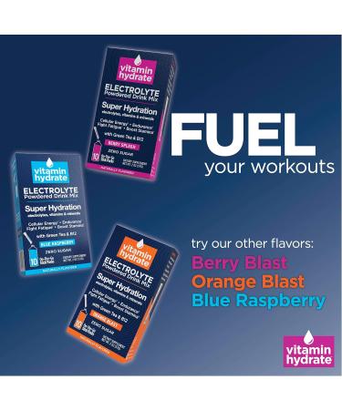 Vitamin Hydrate Electrolyte Powder Mix - Super Hydration Boost Stamina & Fight Fatigue | Sugar-Free Berry Splash - 10 Stick Packs - Buy Online on GoSupps.com