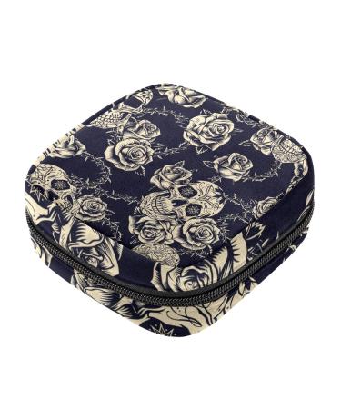 Guantierendiy Sanitary Napkin Storage Bag Skull Flowers Pattern Menstrual Cup Pouch Nursing Pad Holder Tampon Bags Feminine Product Pouches Portable Period Kit Bag Color 10